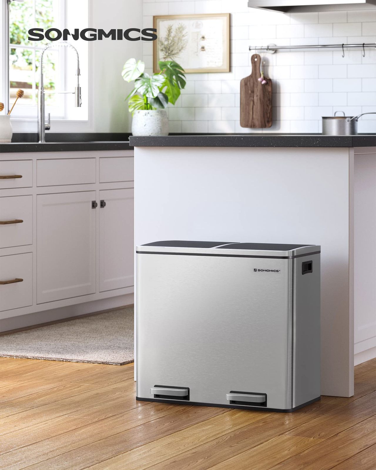 ゴミ箱 ダストボックス 2分別 ゴミ袋付き ペダル式 2x24L インナーバケット二つ ステンレス 密閉 音無し おしゃれ スリム 室内 キチン 蓋付き LTB48NL