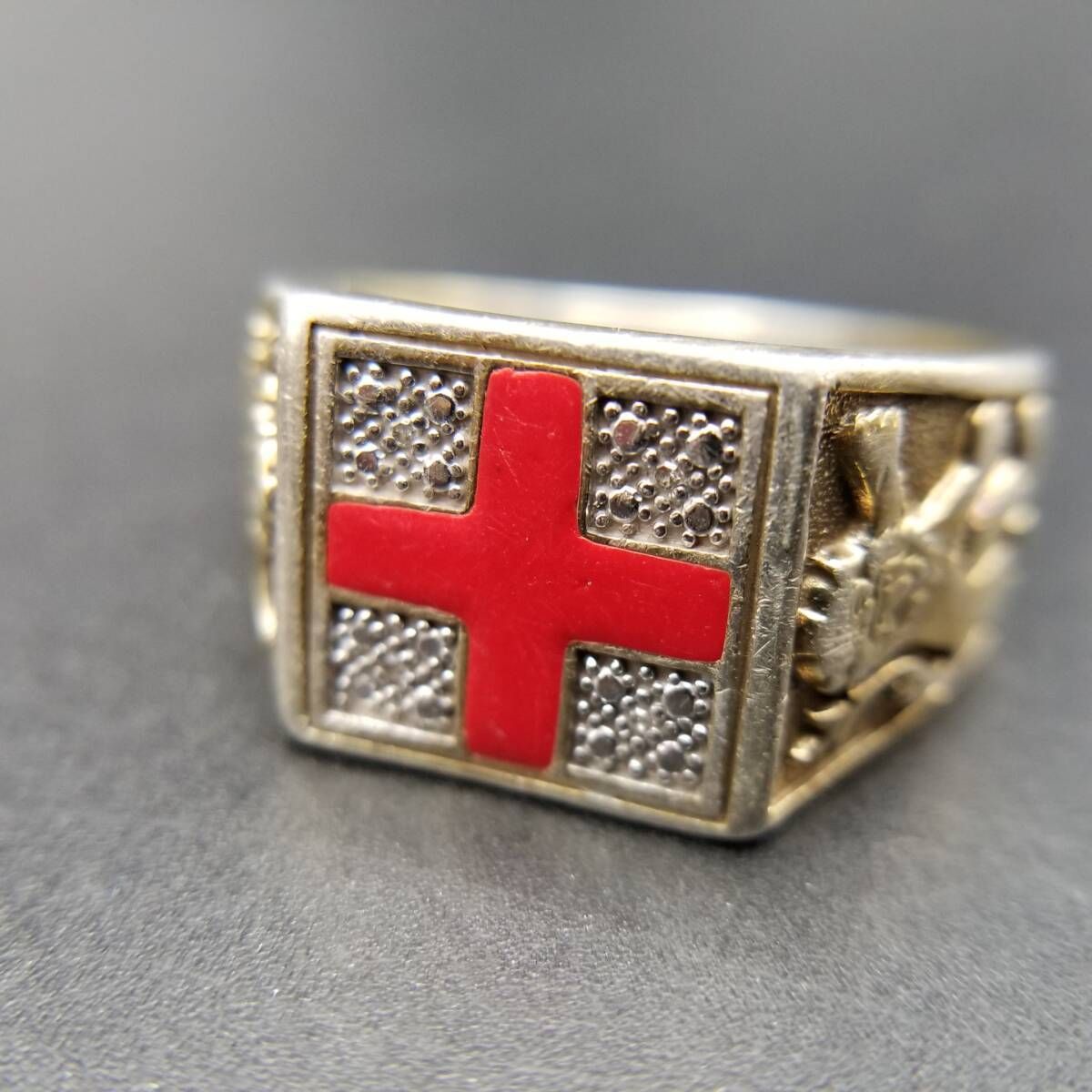 St.George Cross Lion Passant 彫金 925シルバー ヴィンテージ シグネット リング 銀 指輪 重厚感 英国 Sheffield Convention マーク R16-V