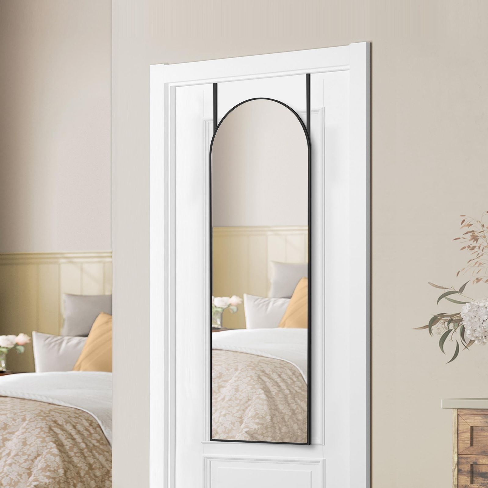 姿見鏡 全身鏡 2way 壁掛け ドア掛け 全身ミラー 高さ120cm 幅40cm おしゃれ アルミ合金フレーム 飛散防止 アーチ型 大型 鏡 ブラックLFM033B01