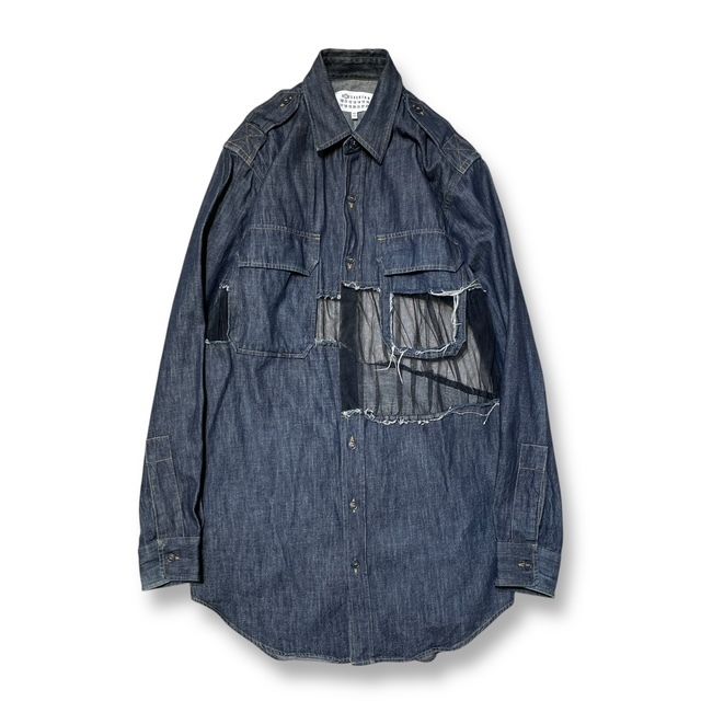 18ss Maison Margiela 2018 ダメージデニムシャツ 長袖シャツ ブラウス サイズ40 ネイビー S51DL0243 S30514 メゾンマルジェラ