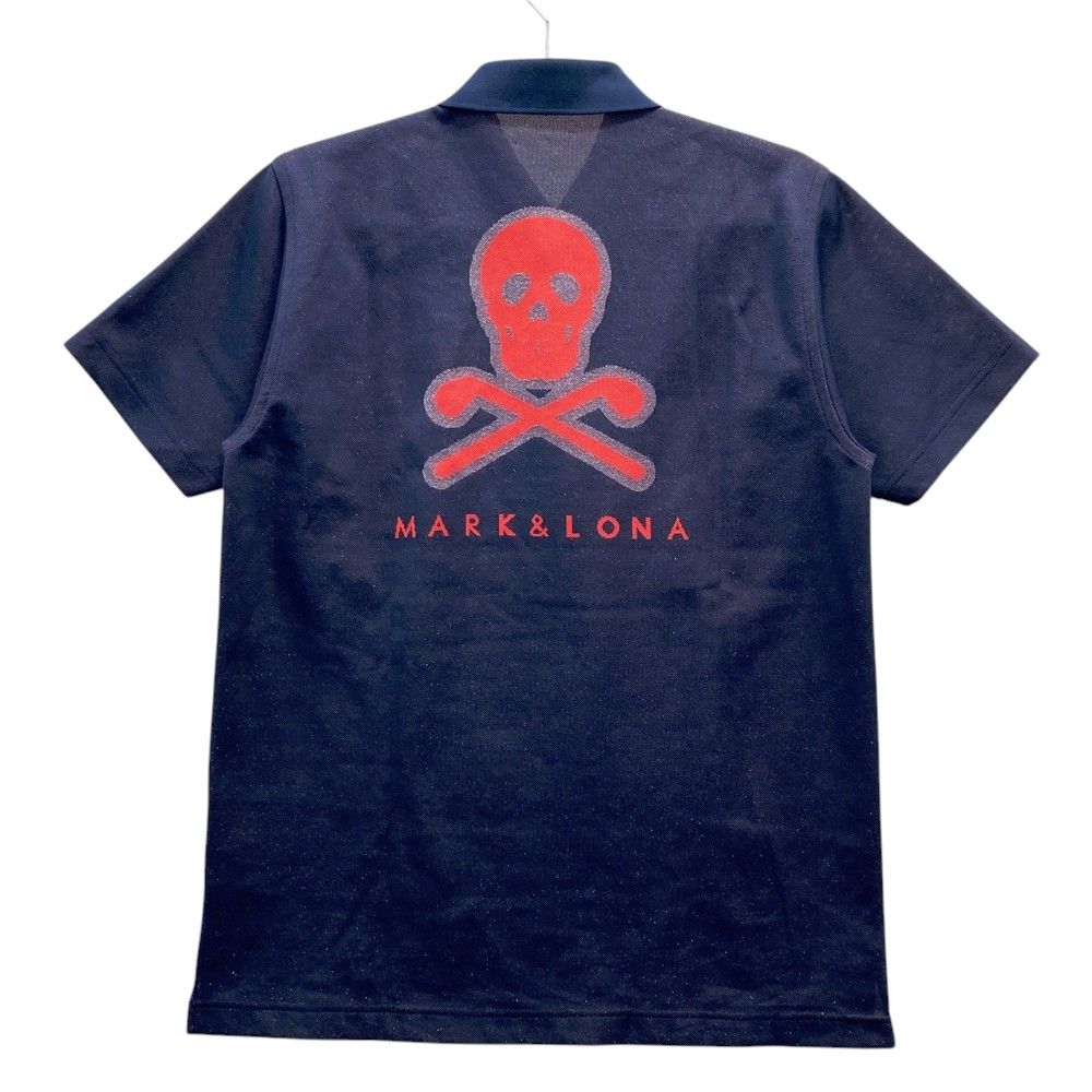 サイズ M MARK-LONA マークアンドロナ ラメ 半袖ポロシャツ スカル ネイビー系 ゴルフウェア メンズ ストスト