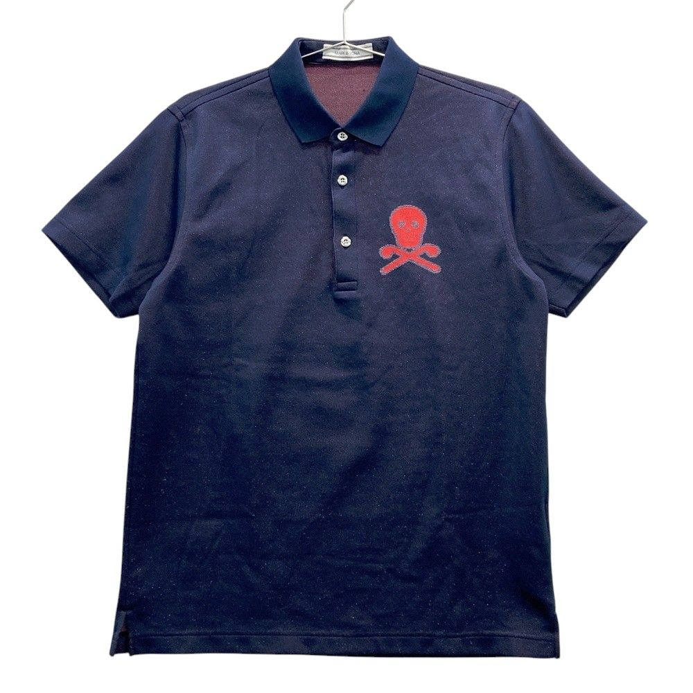 サイズ M MARK LONA マークアンドロナ ラメ 半袖ポロシャツ スカル ネイビー系 ゴルフウェア メンズ ストスト