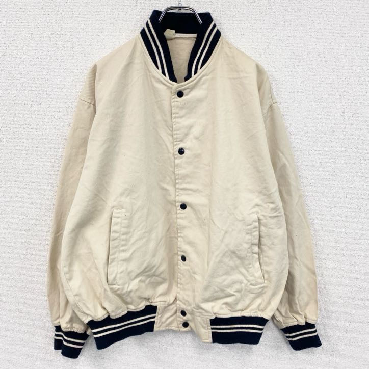 古着 CARIBOU CANADA スタジャン スタジアムジャケット アイボリー Lサイズ