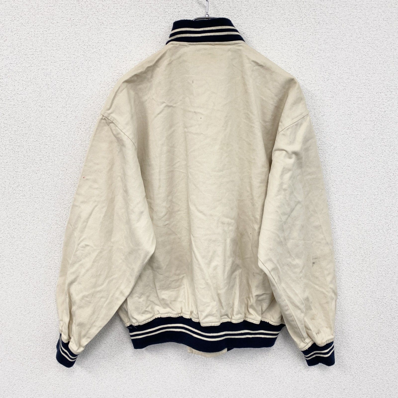 古着 CARIBOU CANADA スタジャン スタジアムジャケット アイボリー Lサイズ