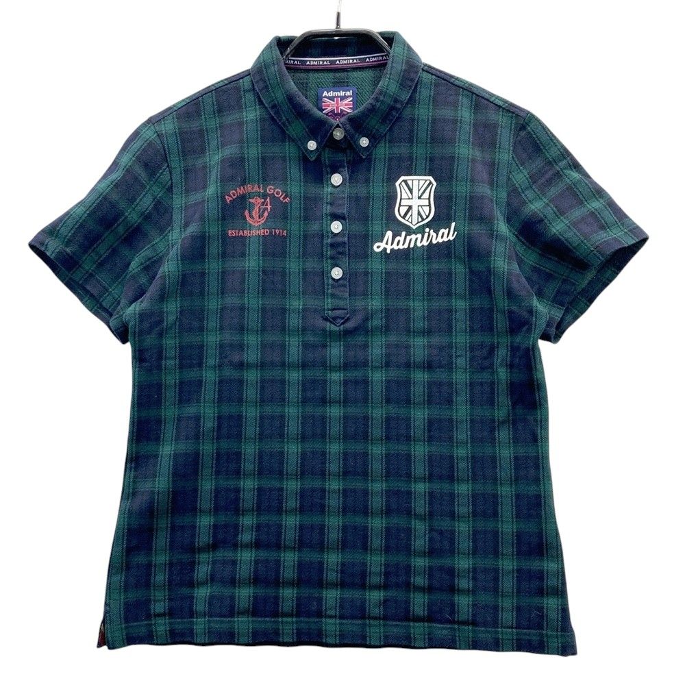 サイズ：L ADMIRAL アドミラル 半袖ポロシャツ チェック柄 グリーン系