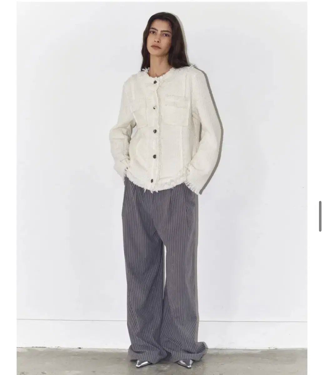  ポリ数엠 stripe oversized tuck pants grey スラックス パンツ