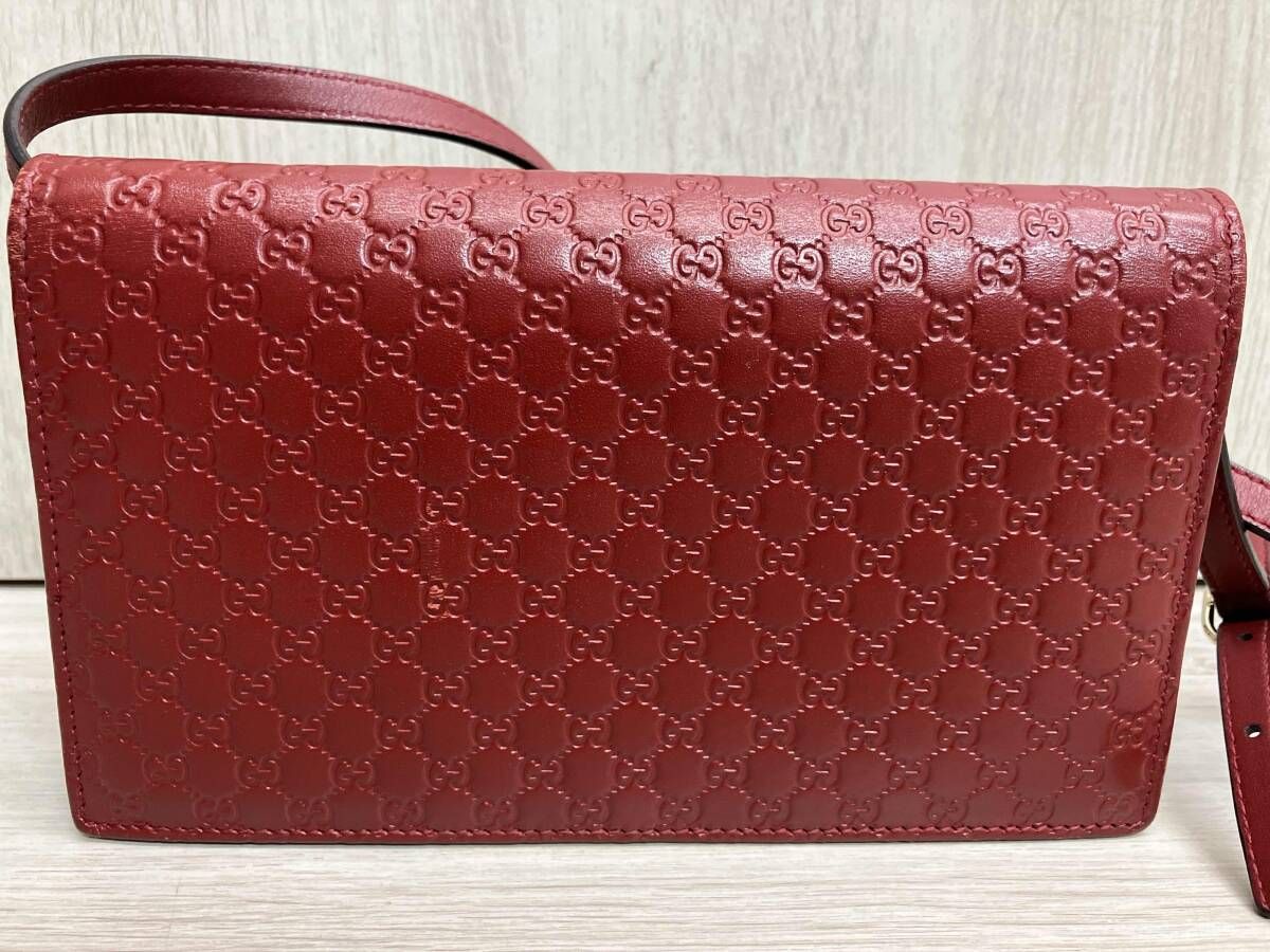  GUCCI マイクログッチシマ 466507 ショルダーウォレット レッド ショルダーストラップ付き長財布 その他 小物