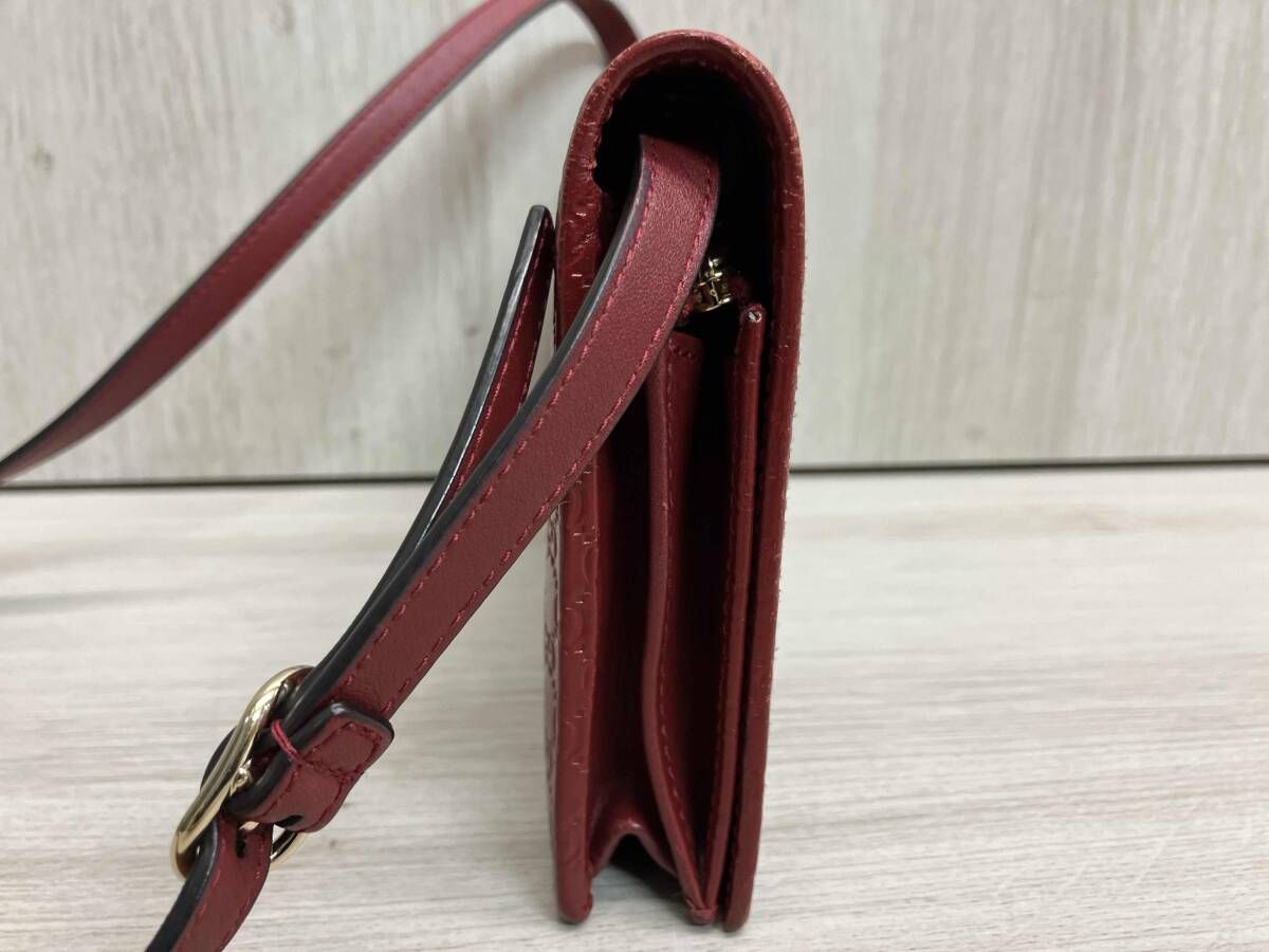 GUCCI マイクログッチシマ 466507 ショルダーウォレット レッド ショルダーストラップ付き長財布