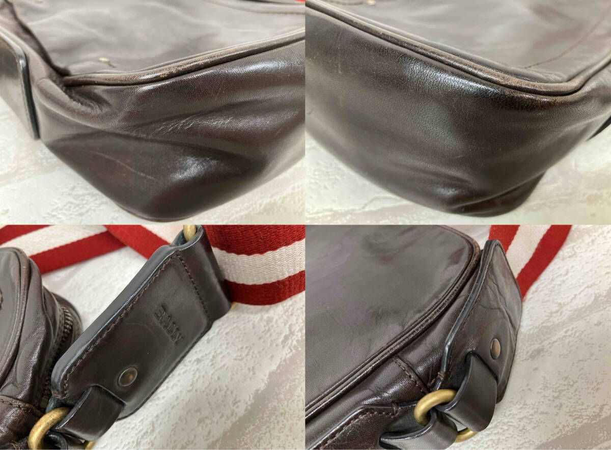 BALLY バリー ショルダーバッグ レザー ブラウン メンズ ストライプ スイス製 GINKGOPHARMACY_COM
