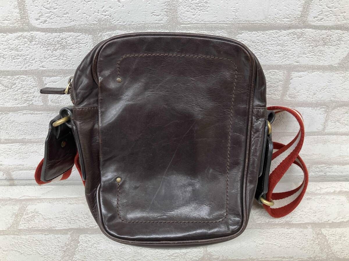 BALLY バリー ショルダーバッグ レザー ブラウン メンズ ストライプ スイス製