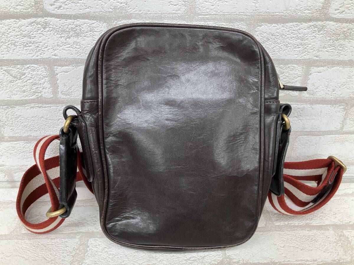 BALLY バリー ショルダーバッグ レザー ブラウン メンズ ストライプ スイス製