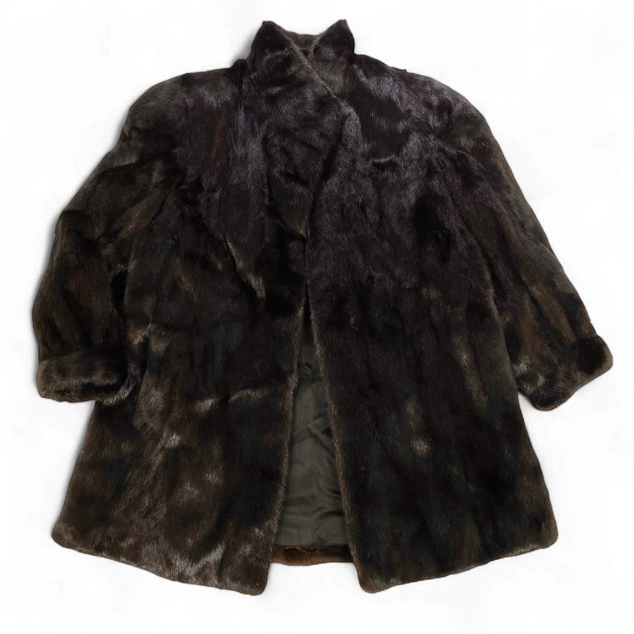 42k14 MOONBAT ムーンバット 毛皮コート ファーコート ミンクファー セミロングコート 7~9サイズ ダークブラウン レディースu02t