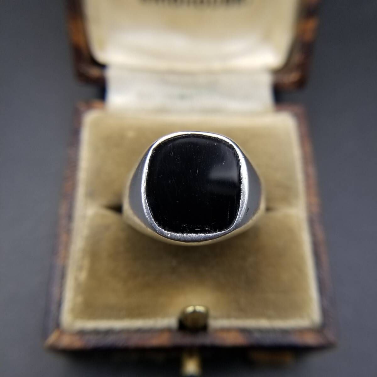 ミニマル オニキス インレイ スクエア 925 シルバー ヴィンテージ シグネット リング 銀 指輪 シンプルな存在感 R16-W