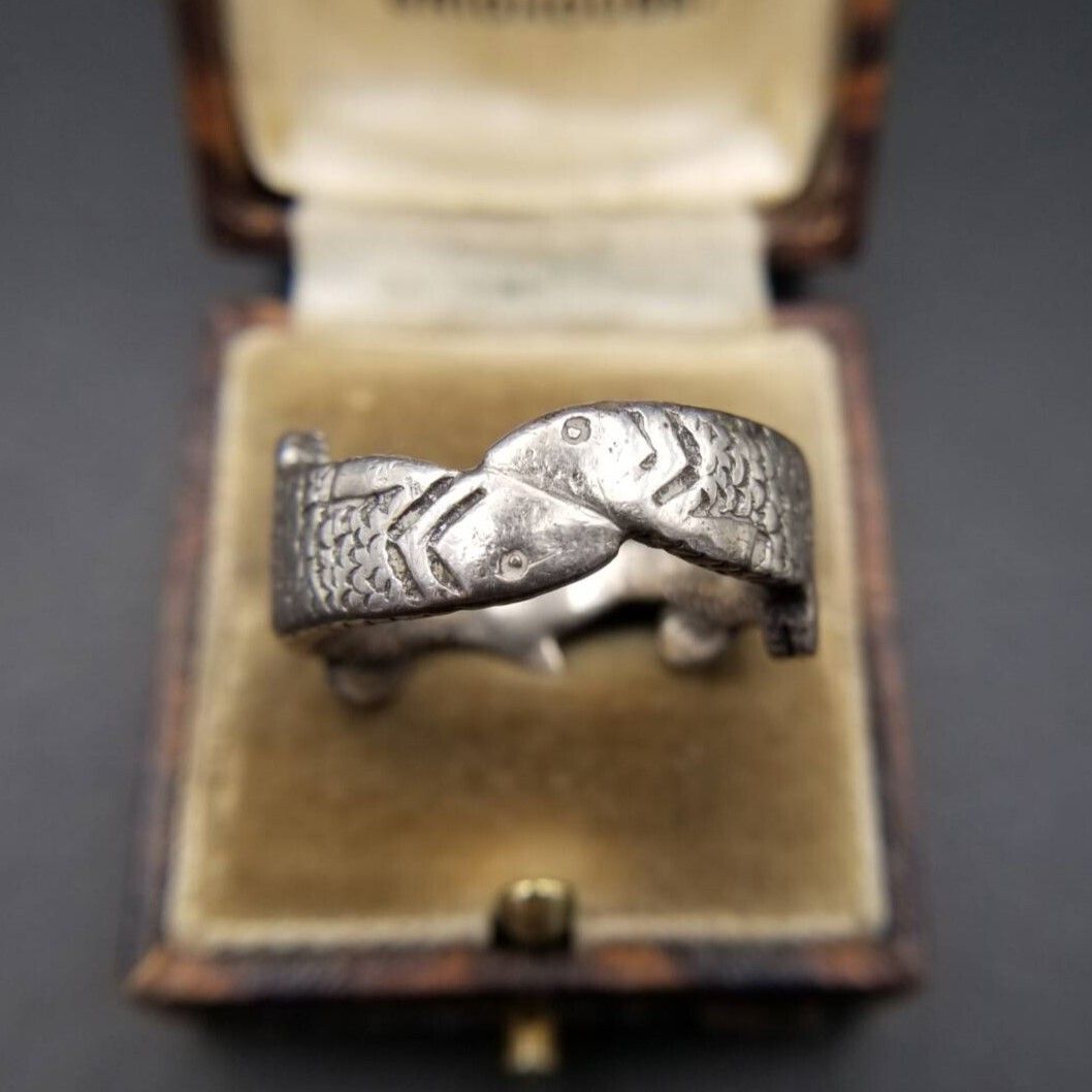 1971-72年 英国 ヴィンテージ 2匹の魚 925 シルバー リング 指輪 銀 Birmingham ホールマーク Fish R16-W