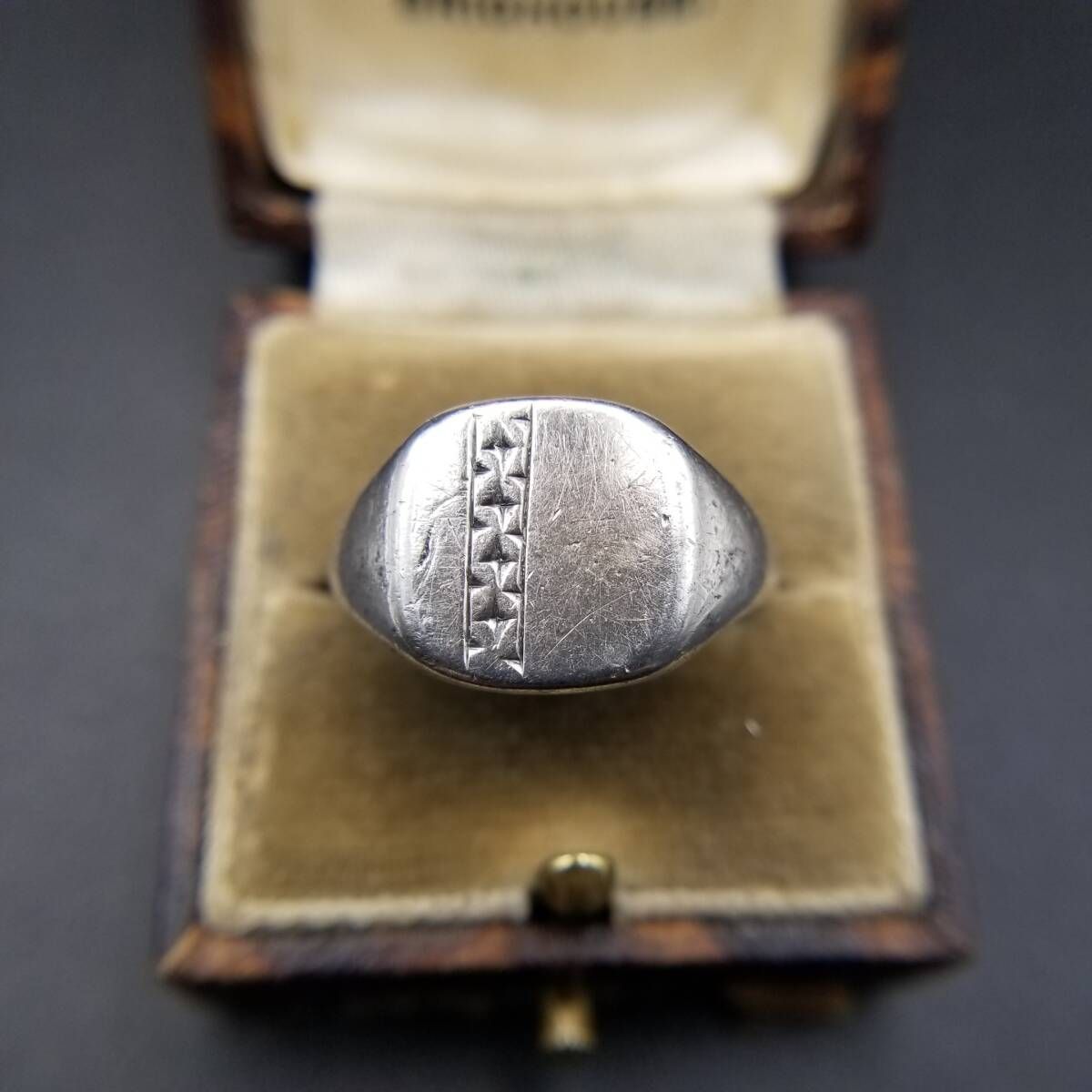 1979年 英国 ヴィンテージ ダイヤカット スクエア 925 シルバー シグネット リング 指輪 銀 Birmingham ホールマーク クラシック R16-W