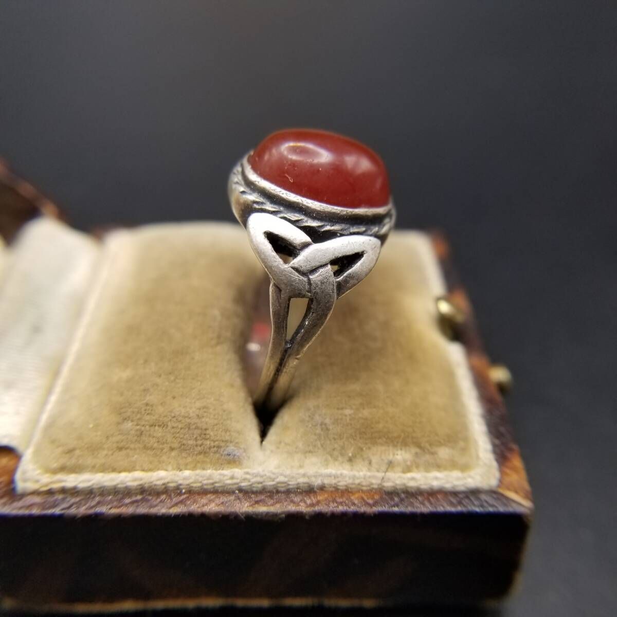 カーネリアン カボション ケルトノット クロス 925 シルバー ヴィンテージ リング 指輪 銀 レトロ 大ぶり 存在感 R 16 W