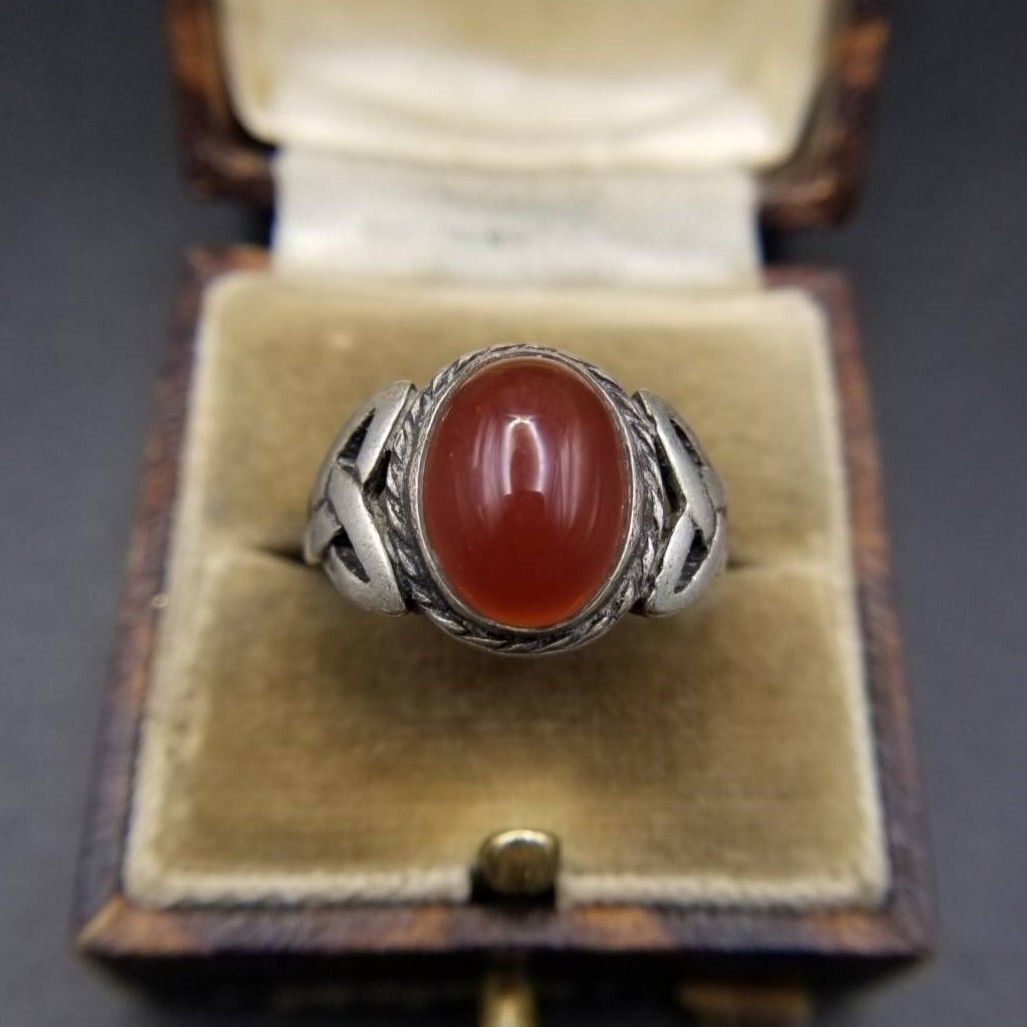 カーネリアン カボション ケルトノット クロス 925 シルバー ヴィンテージ リング 指輪 銀 レトロ 大ぶり 存在感 R16-W