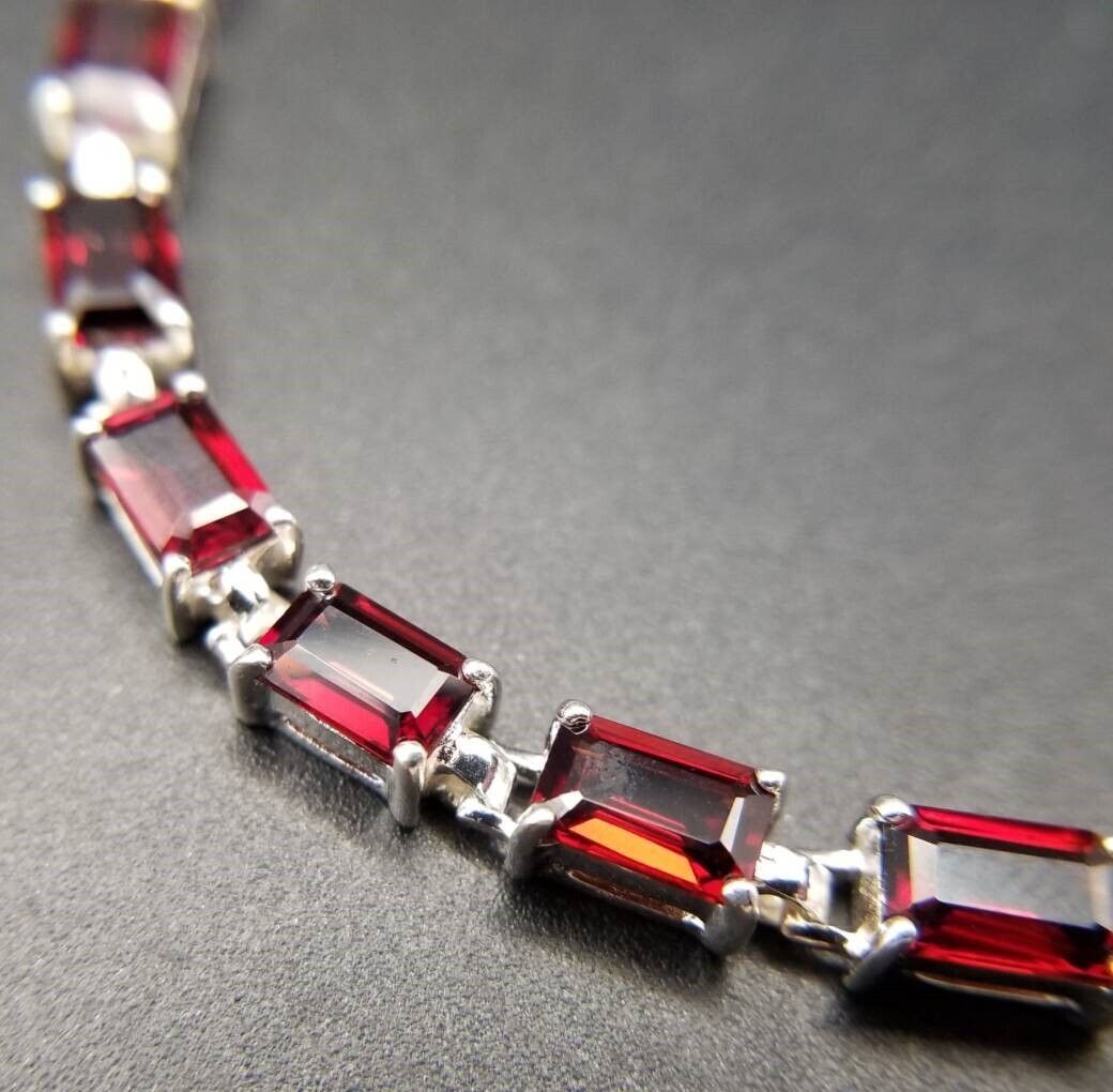 ガーネット エメラルドカット リンク 925 シルバー テニス ブレスレット 銀 エレガント 英国 London Convention マーク R16-X
