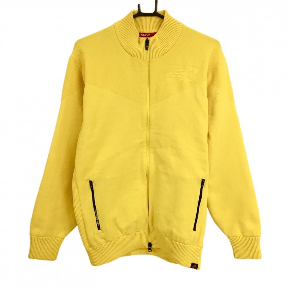 超 ニューバランスゴルフ ニットジャケット イエロー 上部凸凹織 バックロゴ 裏地付き メンズ 6 XL ゴルフウェア New Balance