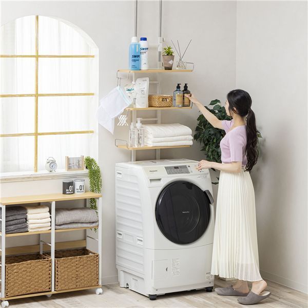 突っ張り洗濯機ラック ナチュラル