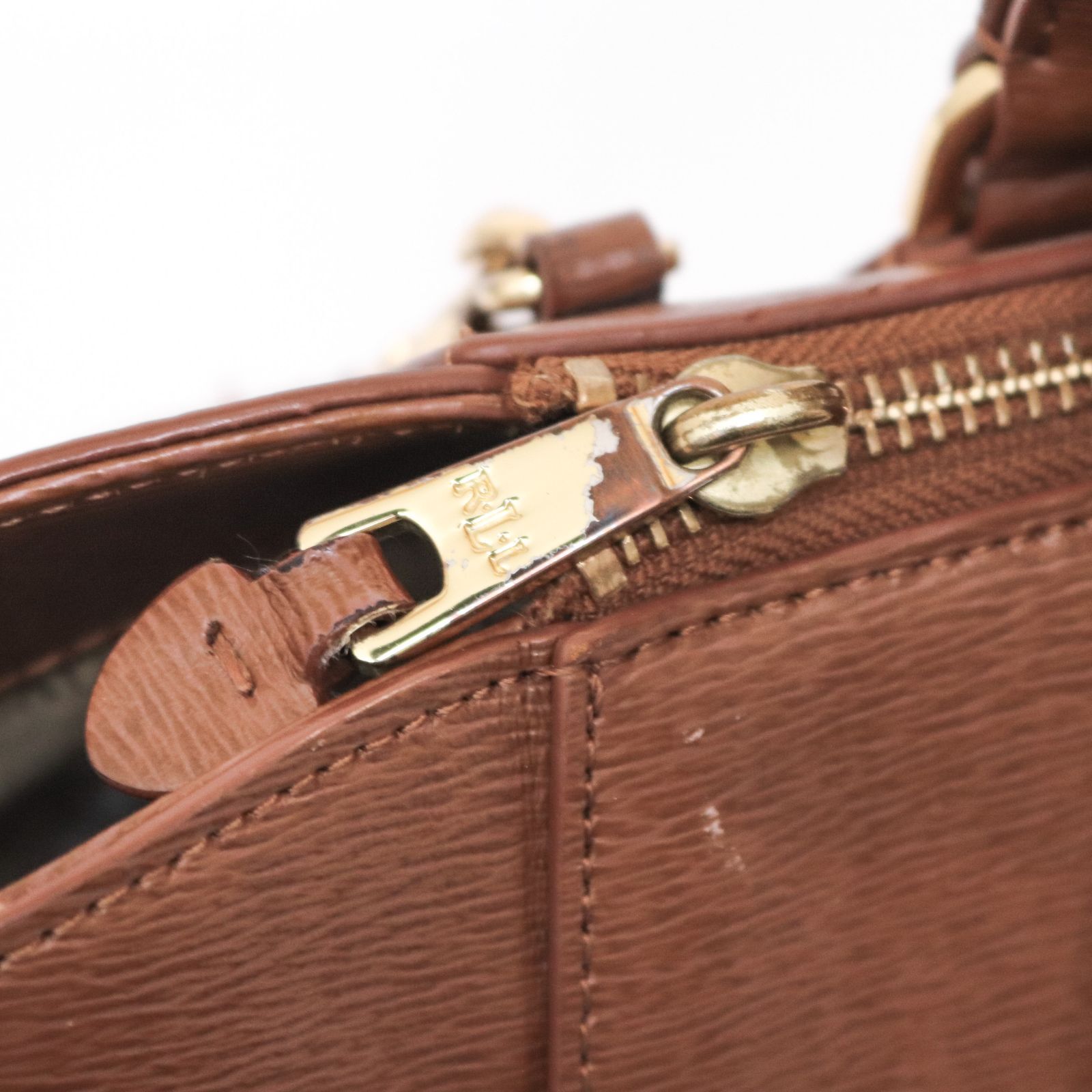 ローレン　ラルフローレン ブラウン レザーハンドバッグ LAUREN RALPH □新品同様□ ローレンラルフローレン レザー 2WAY