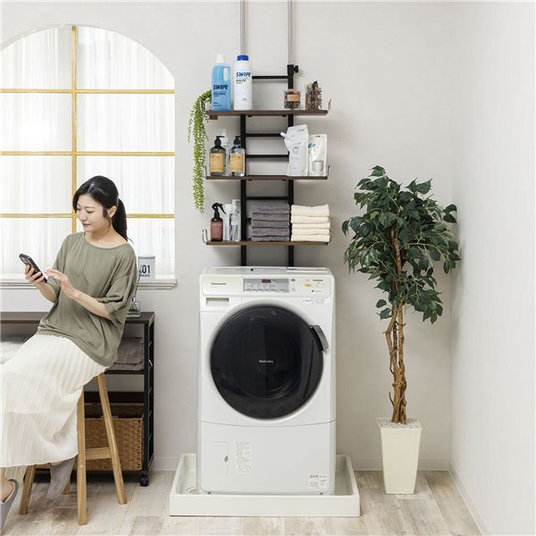 突っ張り洗濯機ラック ダークブラウン