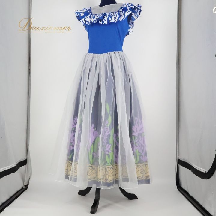 ★美品 フラダンス用衣装 日本製ドレス MakaMaka!! フラダンス 衣装 ワンピース ドレス マカマカ ブルー系 フラ ダンス