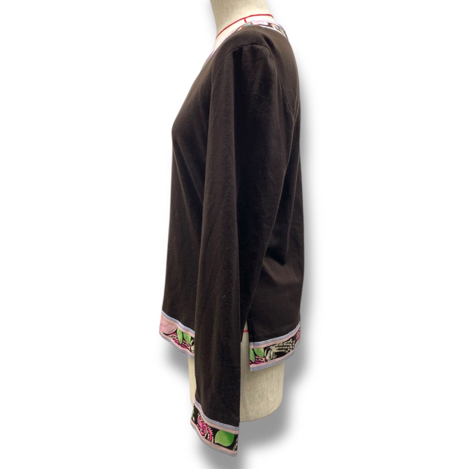 LEONARD レオナール フラワープリント ウールロングスリーブニット セーター カットソー 花柄 ウール 絹 シルク 0389354 茶色 ブラウン LLサイズ レディース 秋 冬 ゴーゴー古着マルイファミリー溝口店 4 No.201