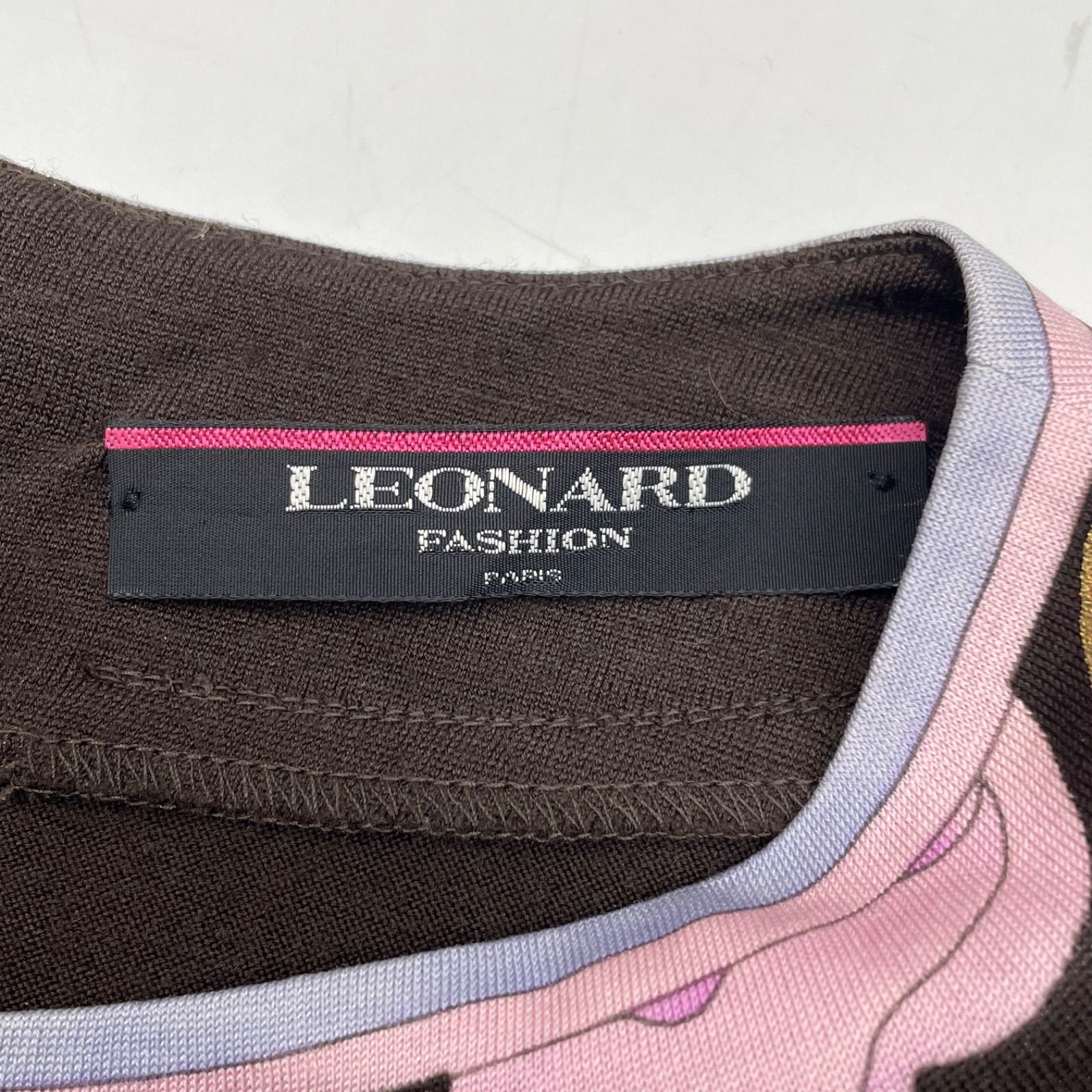 LEONARD レオナール フラワープリント ウールロングスリーブニット
