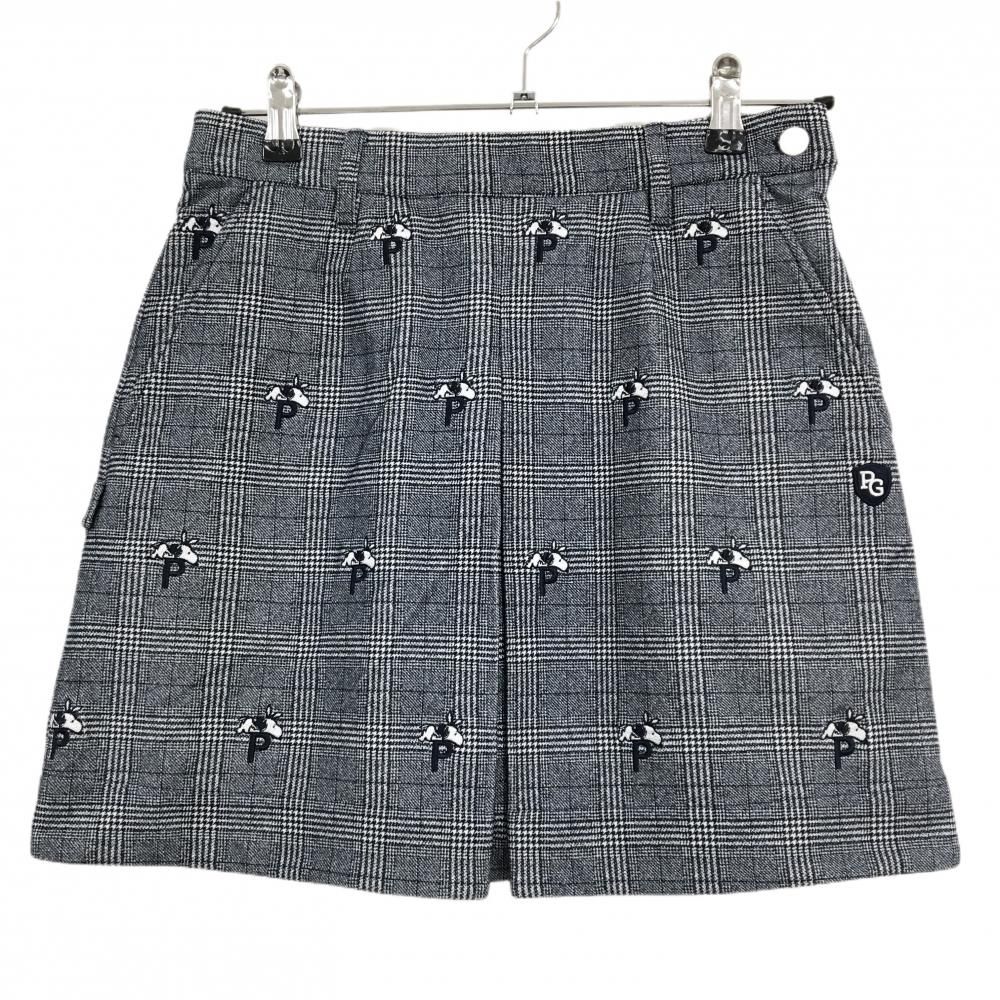 超 パーリーゲイツ×PEANUTS スカート ネイビー×白 チェック スヌーピー刺しゅう総柄 レディース 1 M ゴルフウェア PEARLY GATES