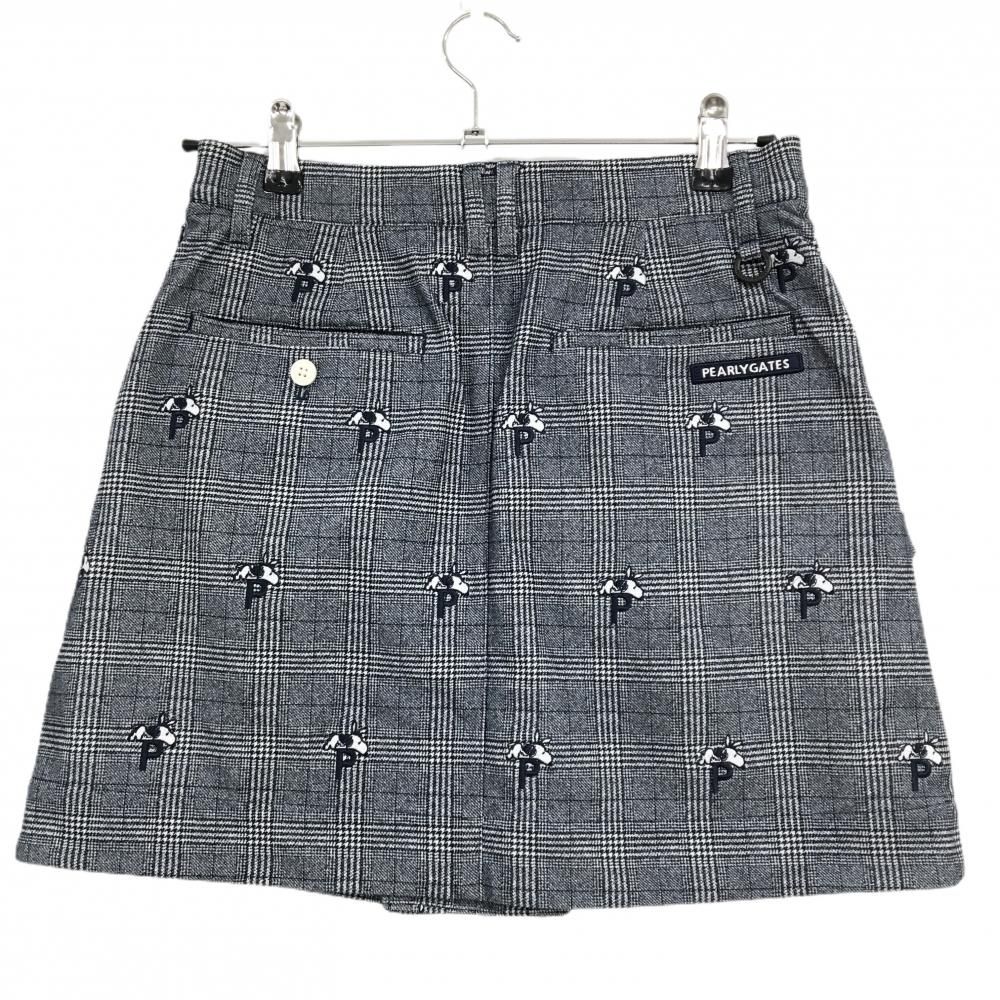 超 パーリーゲイツ PEANUTS スカート ネイビー 白 チェック スヌーピー刺しゅう総柄 レディース 1 M ゴルフウェア PEARLY GATES