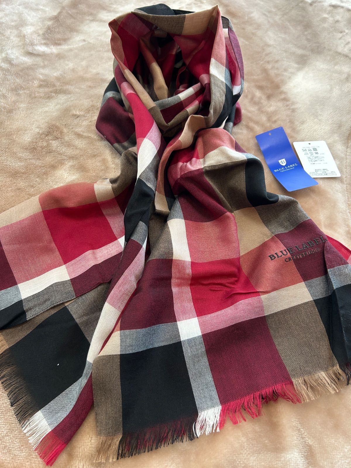 ブルーレーベルクレストブリッジストール ショールレディーススカーフ婦人マフラー女性用メイドインジャパン大判男女兼用ユニセックス