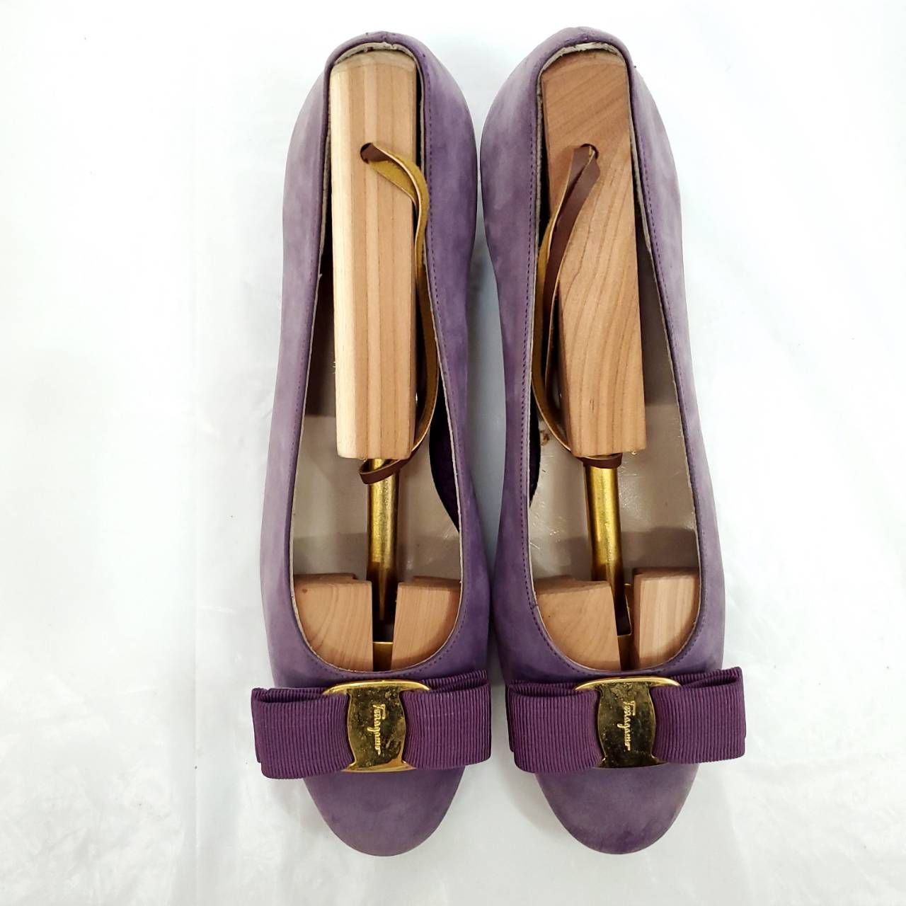 サルヴァトーレフェラガモ 新品 ヴァラ リボン スエード パープル US5.5