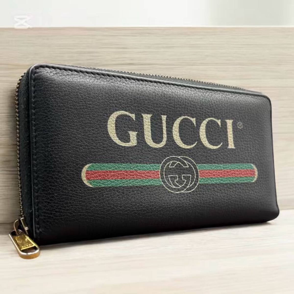 q22 グッチ 長財布 シェリーライン ブラック GUCCI レザー ラウンドファスナー ラウンドジップ