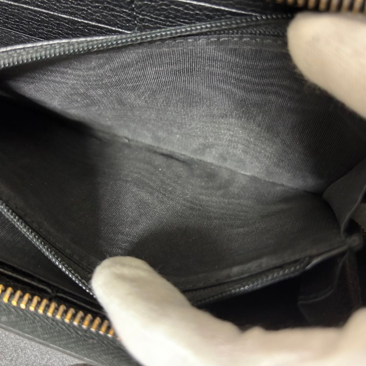 q22 グッチ 長財布 シェリーライン ブラック GUCCI レザー ラウンド