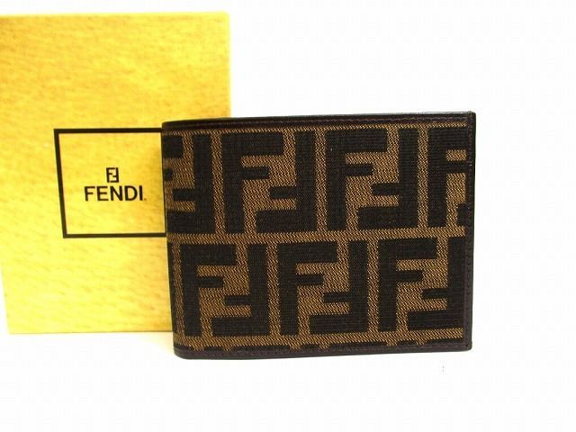 フェンディ FENDI ズッカ レザー 2つ折り コンパクト財布 コンパクトウォレット メンズ レディース