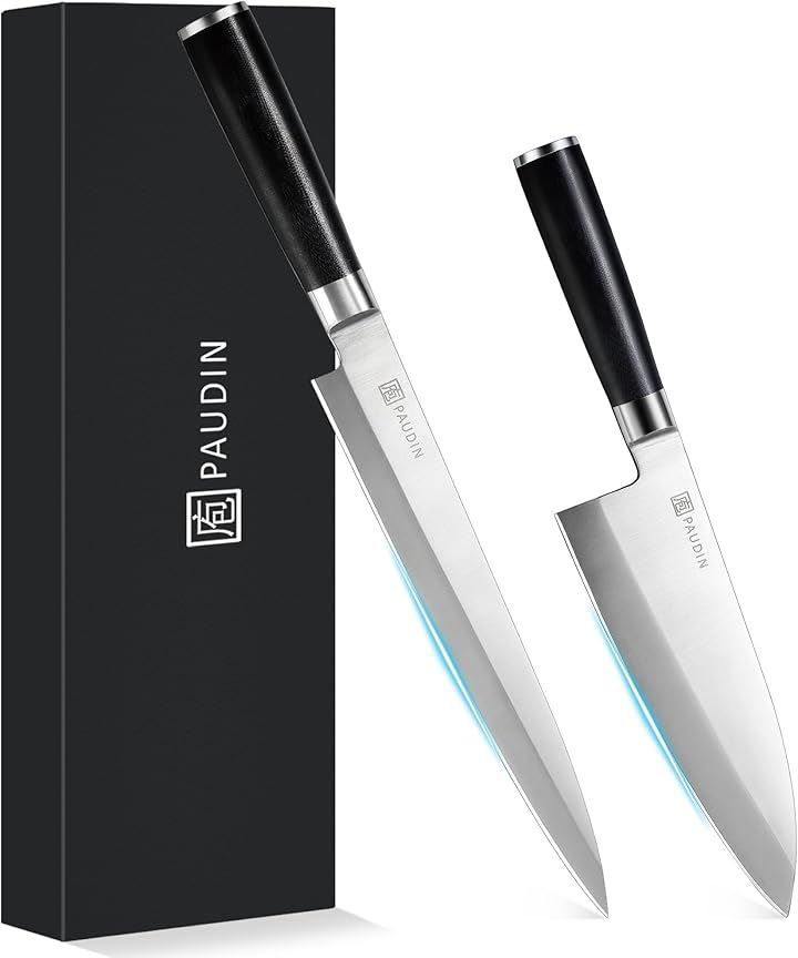 PAUDIN 出刃包丁 柳刃包丁 2本セット 和包丁セット やなぎば さしみ包丁 ステンレス 片刃 魚さばき 三枚おろし 刺身 海鮮 切れる包丁 シルバー 180mm出刃 240柳刃