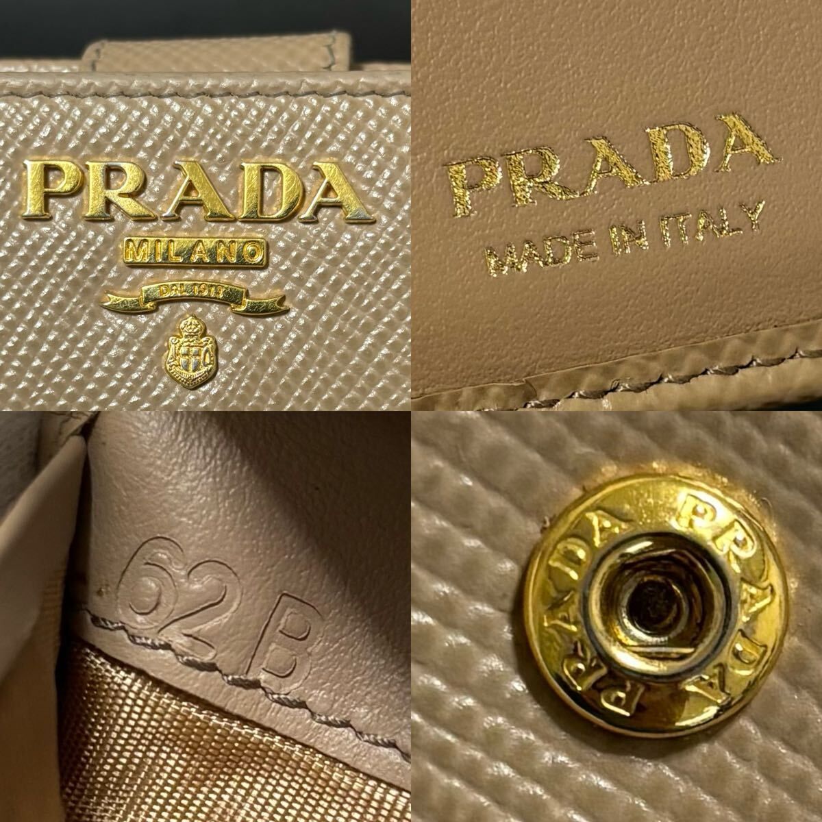q27 プラダ PRADA 二つ折り財布 ピンク ベージュ サフィアーノ レザー
