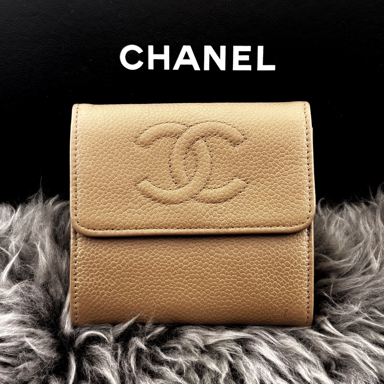 美品✨】シャネル 財布 ココステッチ キャビアスキン Wホック 三つ折
