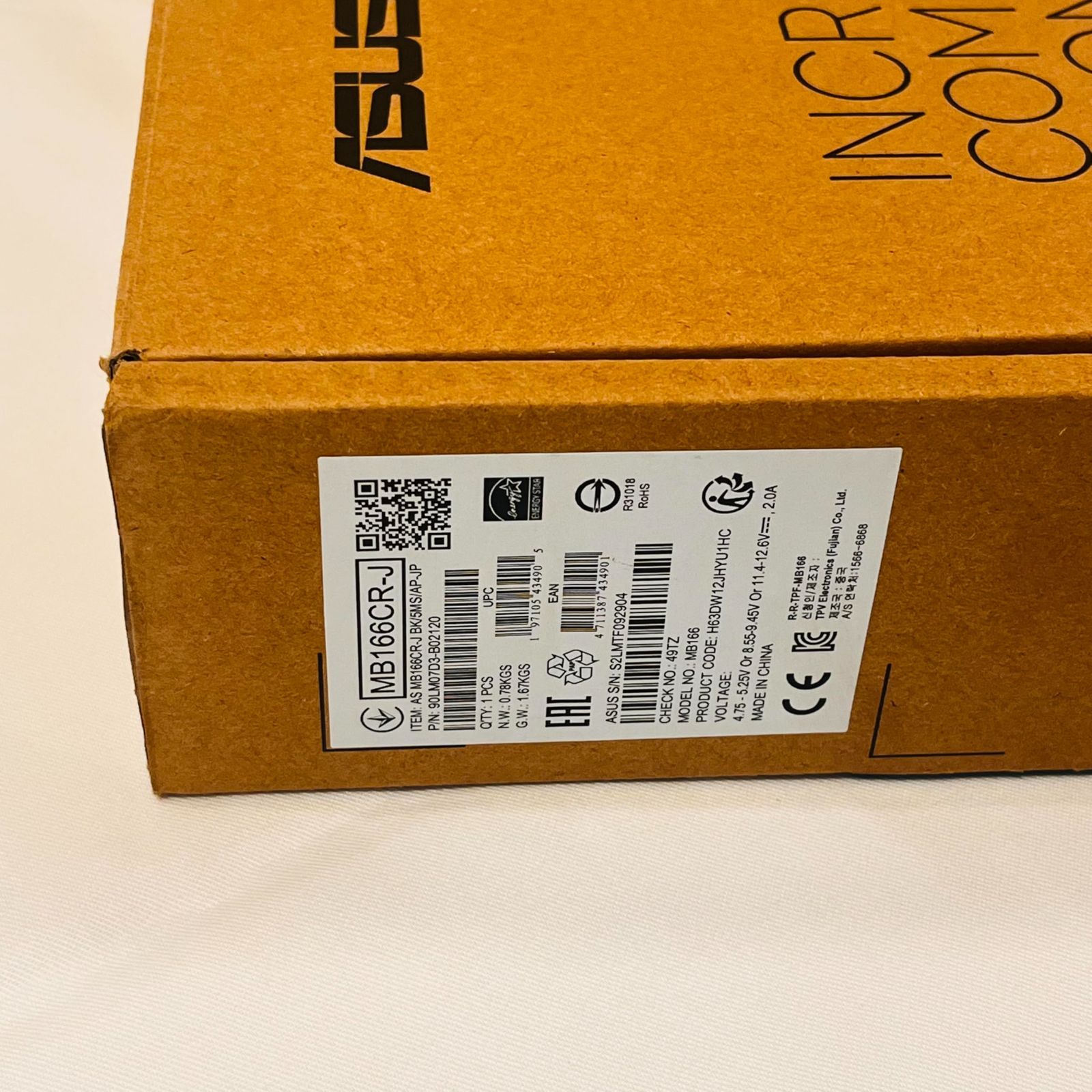  ASUS ポータブルモニター ZenScreen MB 166 CR-J 16インチ No 2647 ディスプレイ モニター本体 ディスプレイ モニター