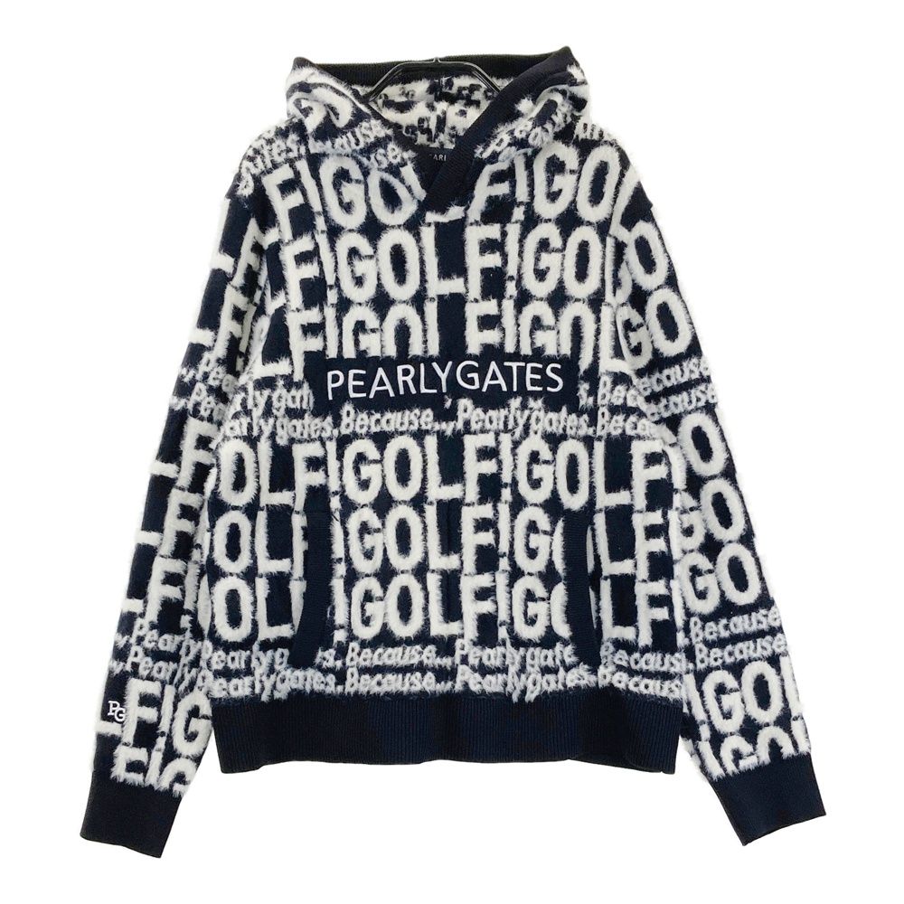 サイズ 1 PEARLY GATES パーリーゲイツ モデル フード付き 長袖ニットセーター 総柄 ブラック系 240101556810 ゴルフウェア レディース ストスト