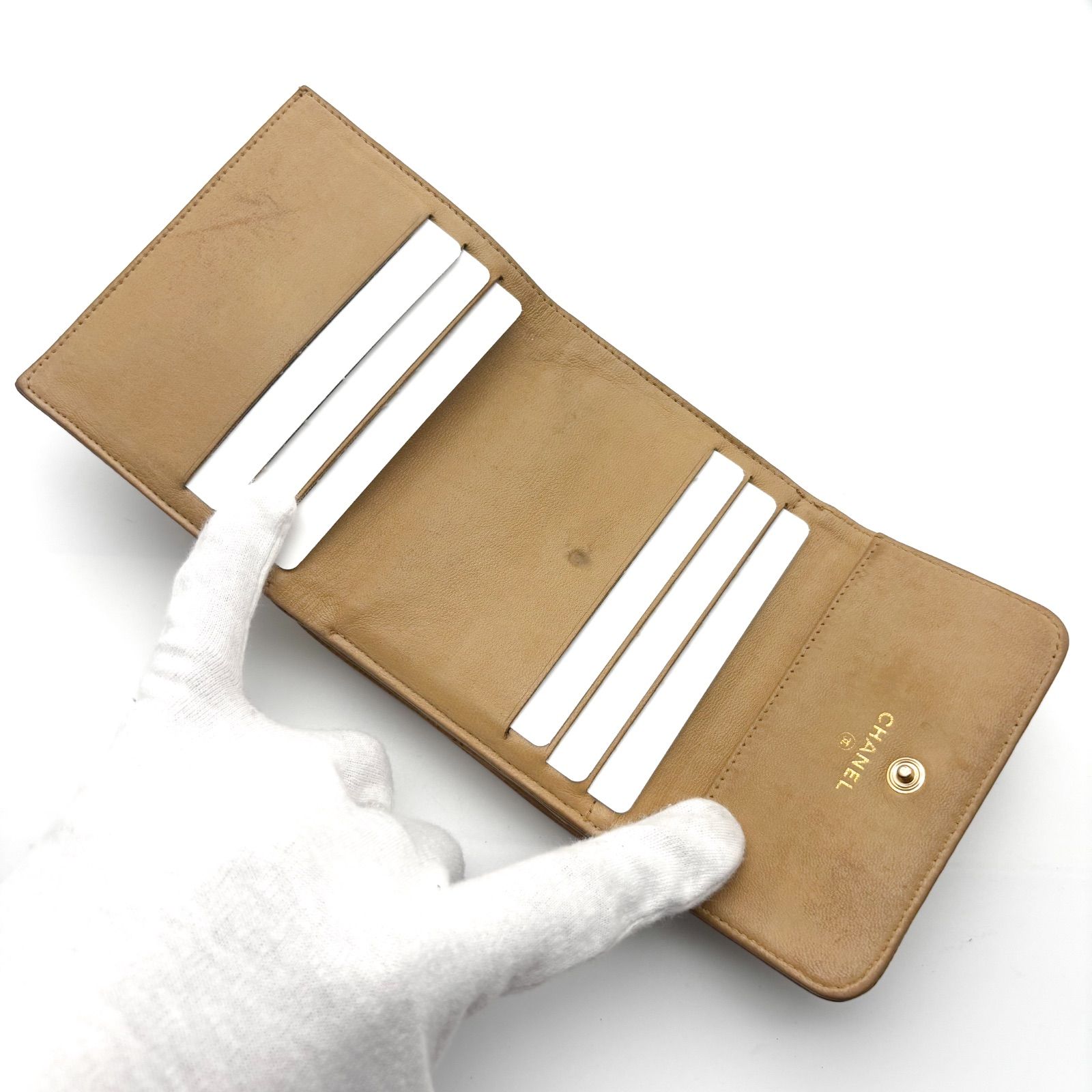 美品✨】シャネル 財布 ココステッチ キャビアスキン Wホック 三つ折