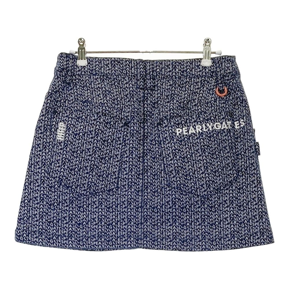 サイズ 0 PEARLY GATES パーリーゲイツ ストレッチスカート ロゴ総柄 ネイビー系 ゴルフウェア レディース ストスト