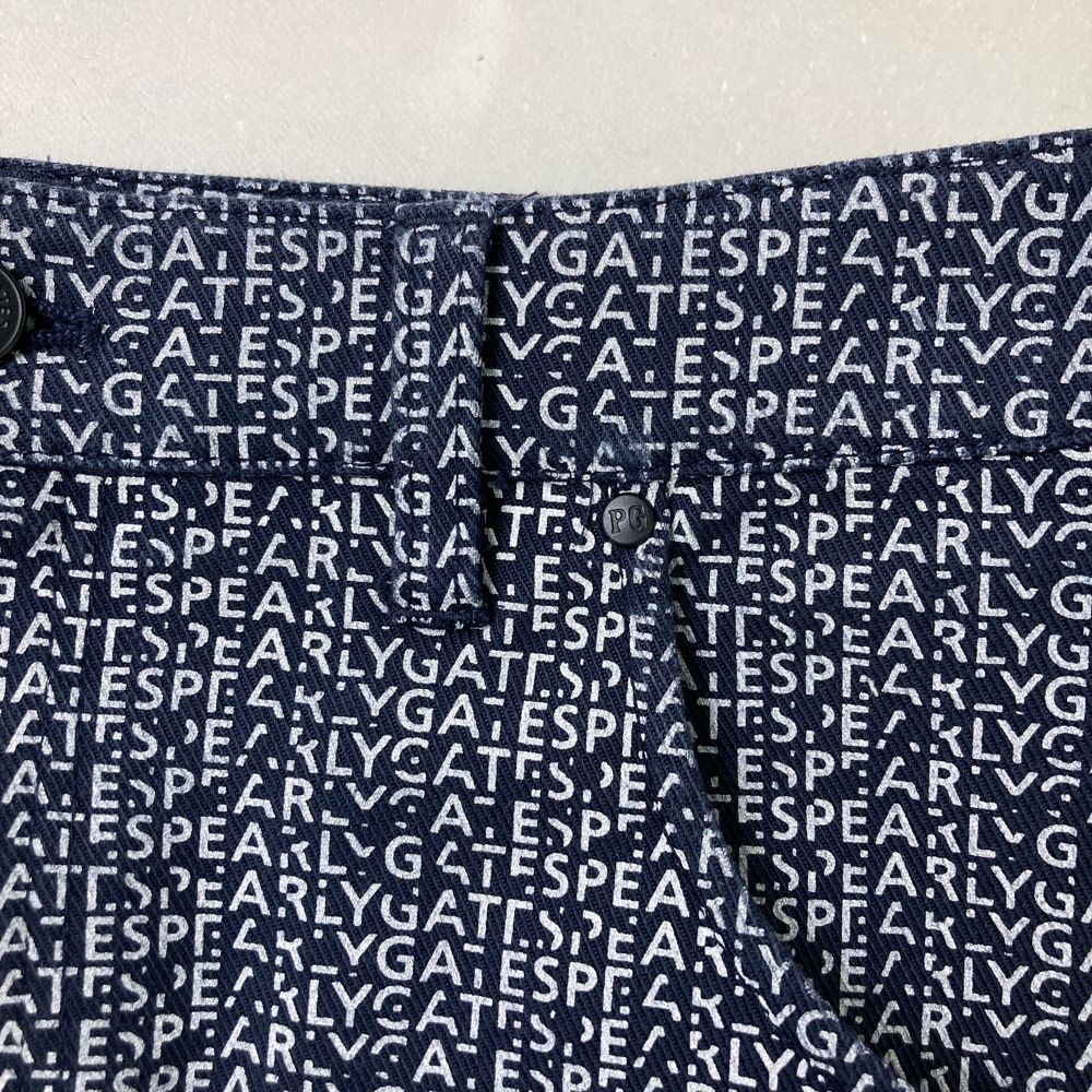  サイズ 0 PEARLY GATES パーリーゲイツ ストレッチスカート ロゴ総柄 ネイビー系 ゴルフウェア レディース ストスト スカート レディースウェア