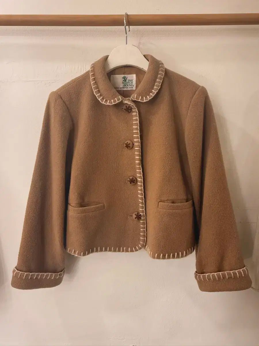 日本 ヴィンテージ ウール 90 ショートコート ブラウン スティッチ