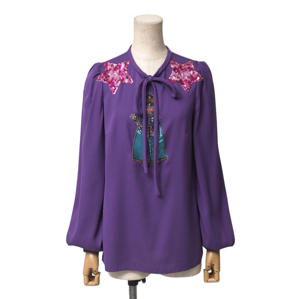 DOLCE-GABBANA ドルチェアンドガッバーナ ブラウス サイズ38 スパンコール ビジュー リボン 長袖 シャツ ブランド古着 20251114 RA6613