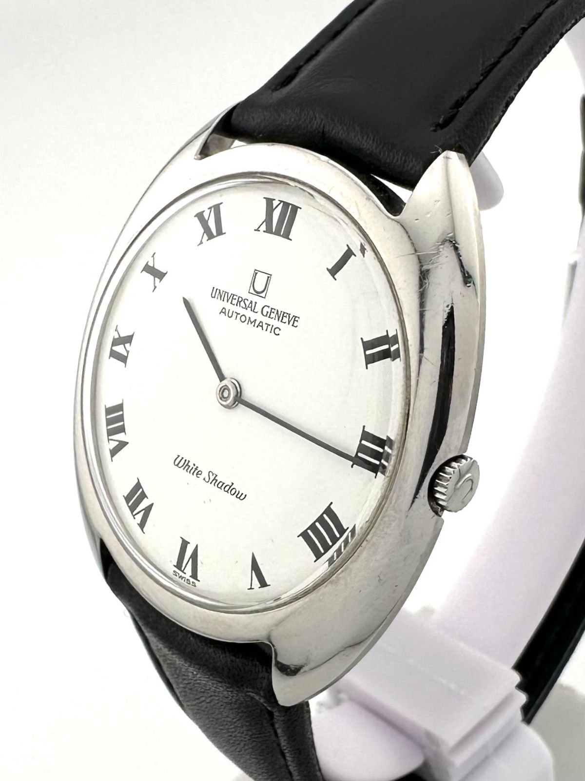  UNIVERSAL GENEVE 866101 ホワイトシャドウ ローマ OH済み 自動巻き時計 ユニバーサルジュネーブ 日本向けサイズ 自動巻き時計 腕時計(アナログ)