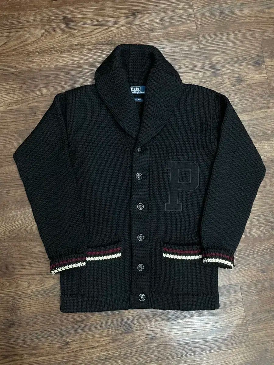 ポロ レターマン ショール セーター カーディガン ブラック