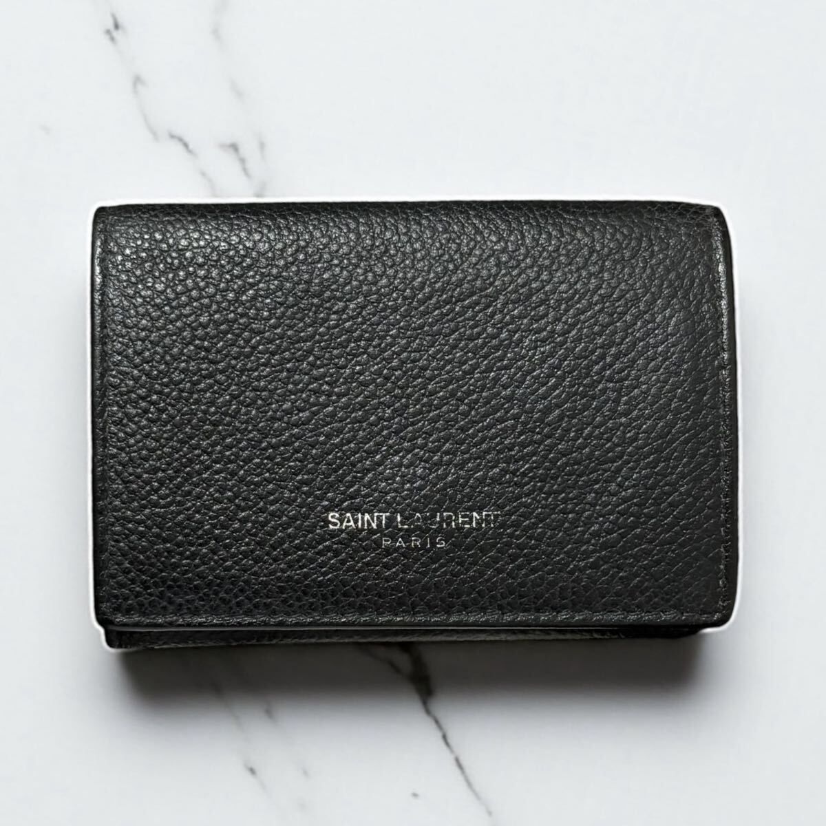 q40 サンローラン ブラック 三つ折り財布 レザー saintlaurent 黒