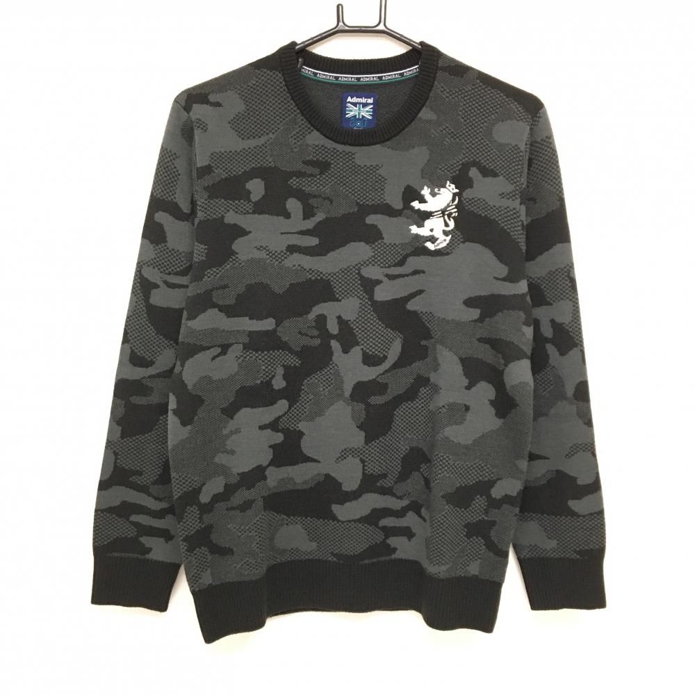超 アドミラル セーター 黒×グレー カモフラ柄 迷彩 ニット メンズ L ゴルフウェア Admiral